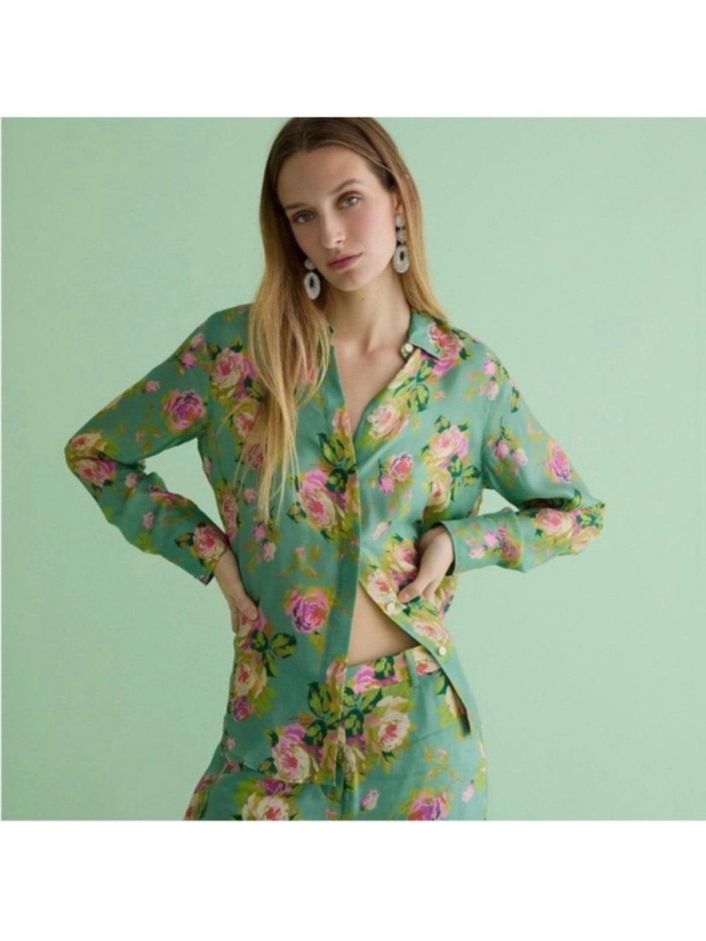 J Crew Rose Garden Print Classic Fit Cupro Blend Shirt Size 6